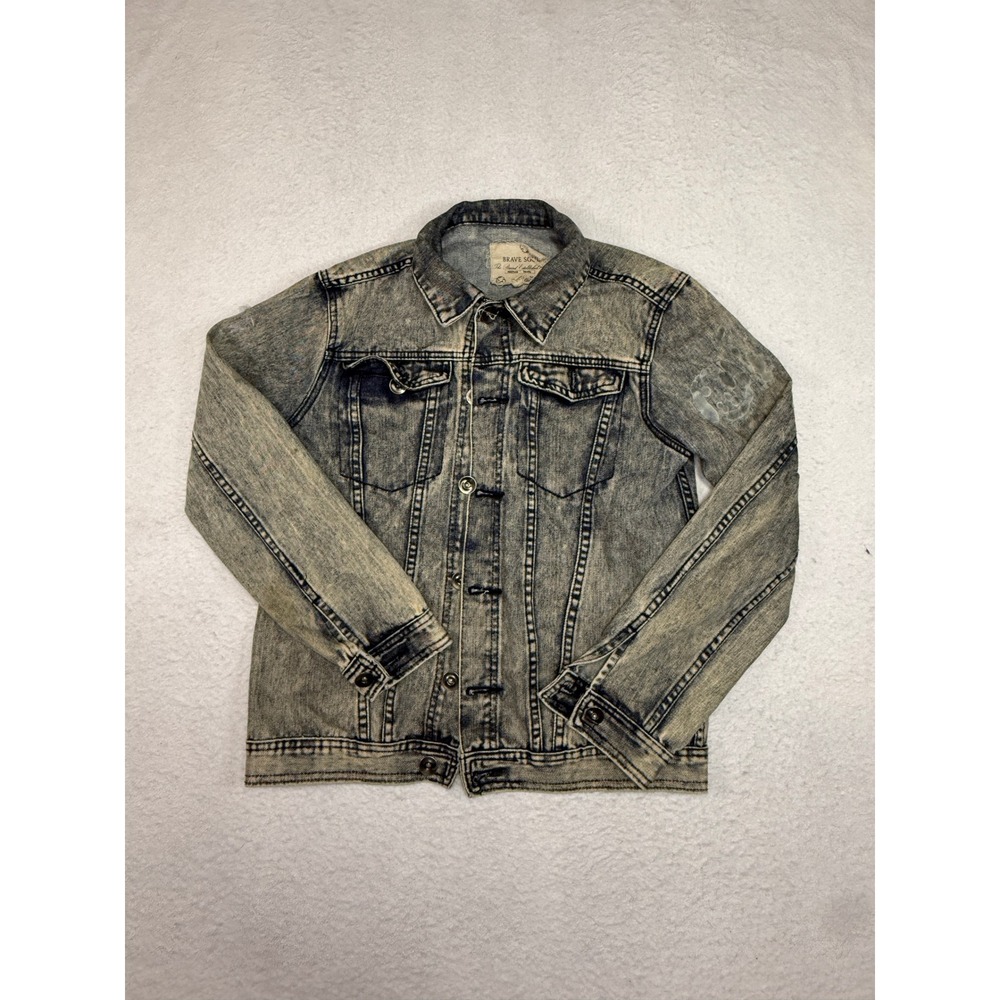 Brave Soul Mens Acid Wash Denim Trucker Jacket Blue S